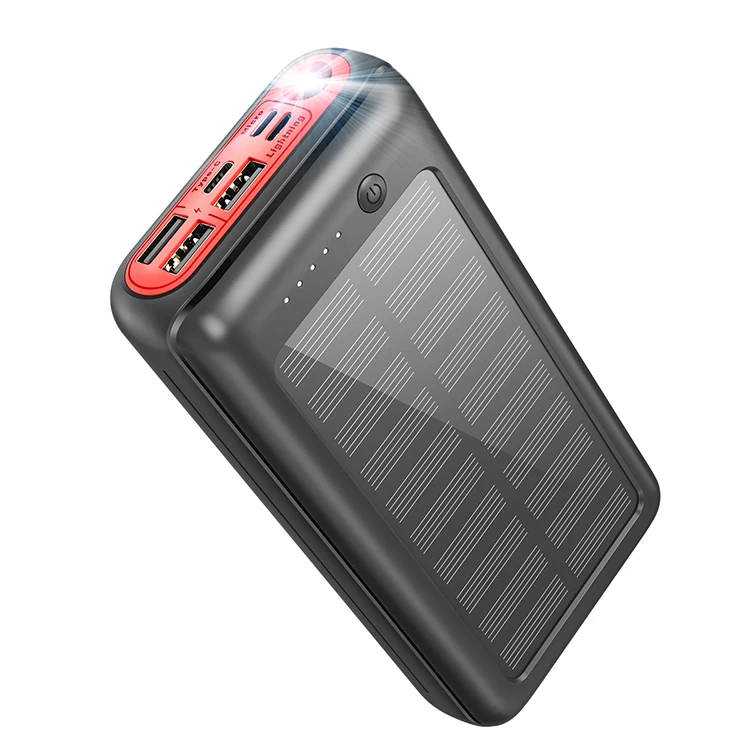 

Universal Fast Power Bank 3 Usb Solar Power Bank Charger 30000Mah Powerbank Solar, Black red