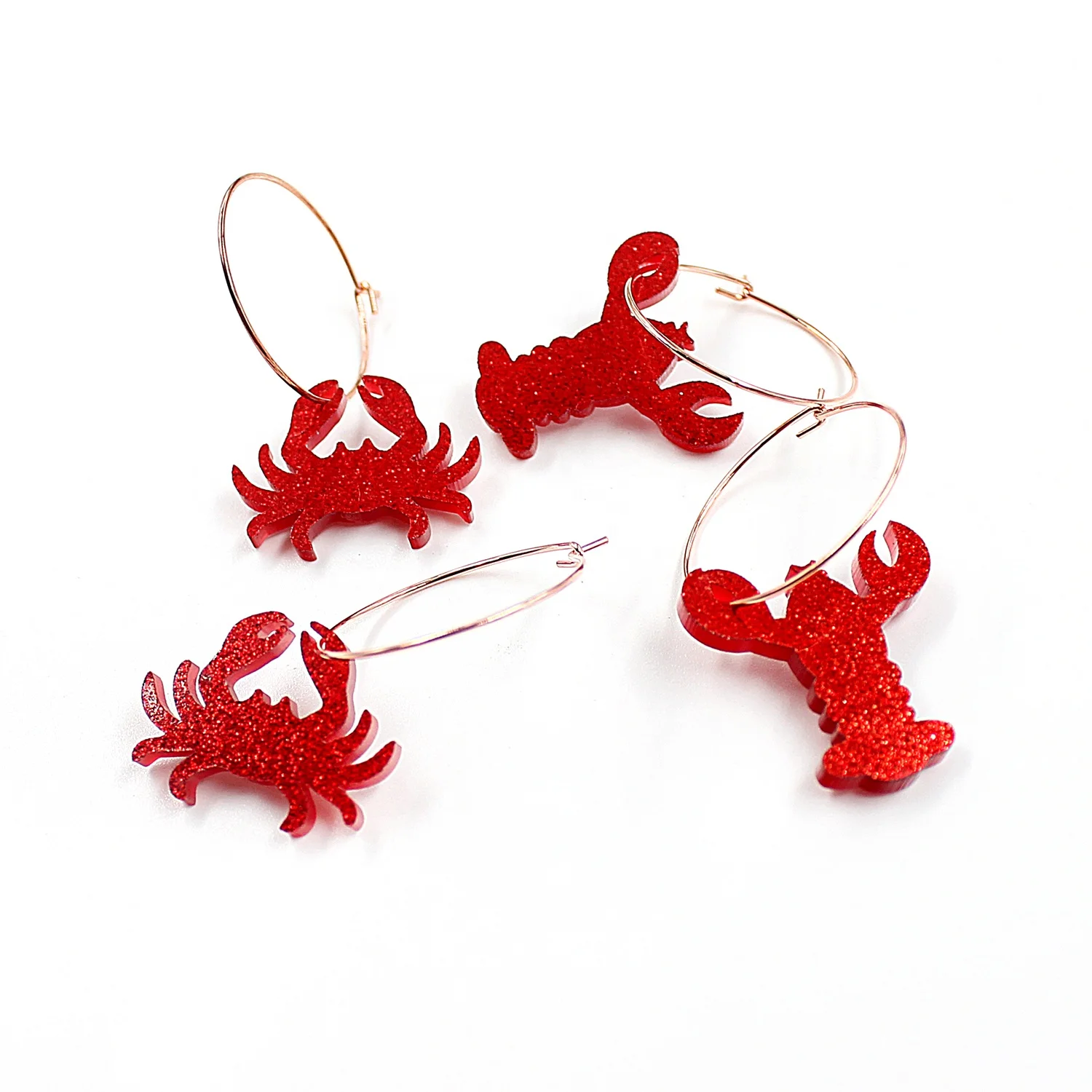 

HP092 Glorious Red Glitter Lobster/ Crab Earrings Festive Earrings Acrylic Earrings