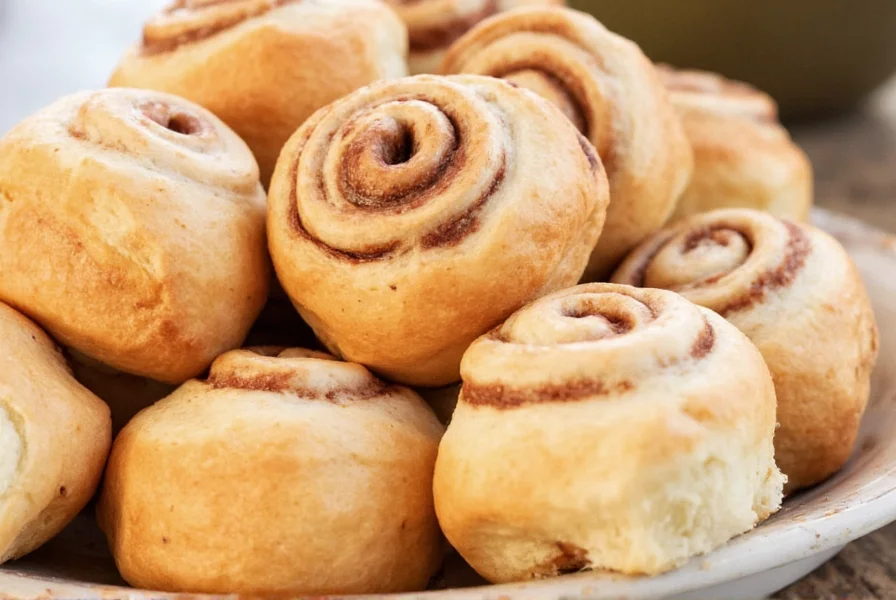 Freshly reheated cinnamon rolls with melted icing