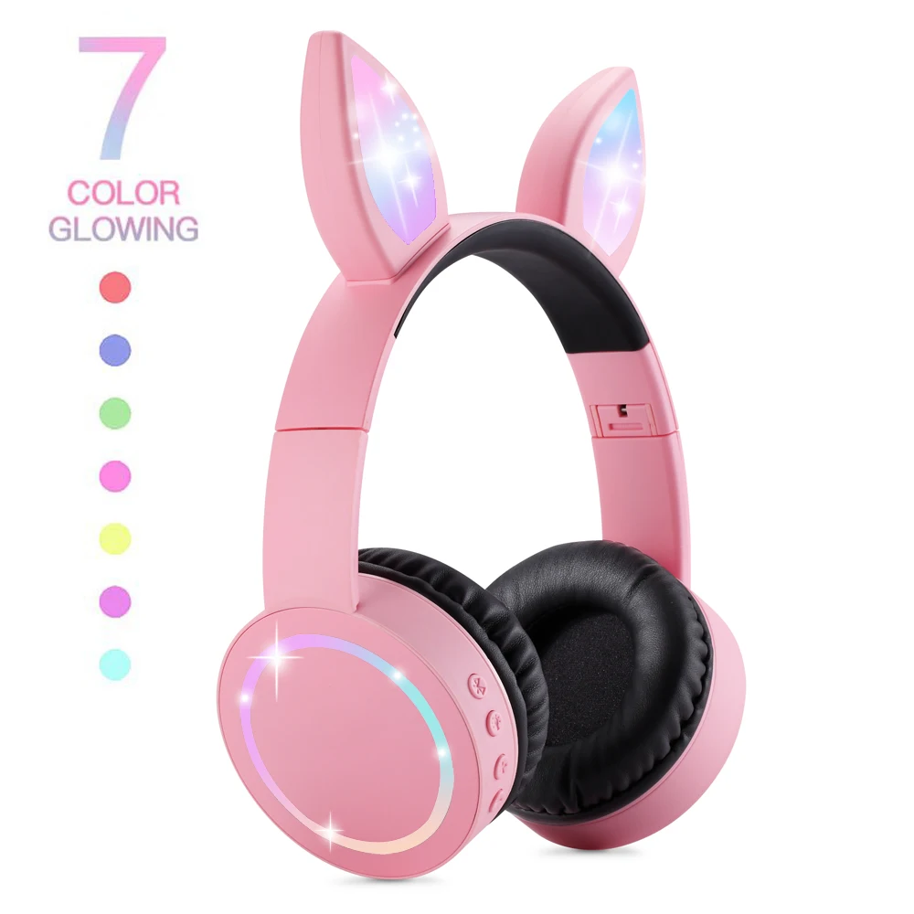 

2019 LED glowing earphone wireless foldable auriculares kids cat ear headphone