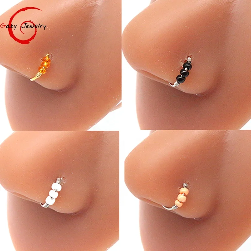 

Gaby new arrive bead nose ring stainless steel nose rings for women gold plated nose ring piercing, Gold/silver