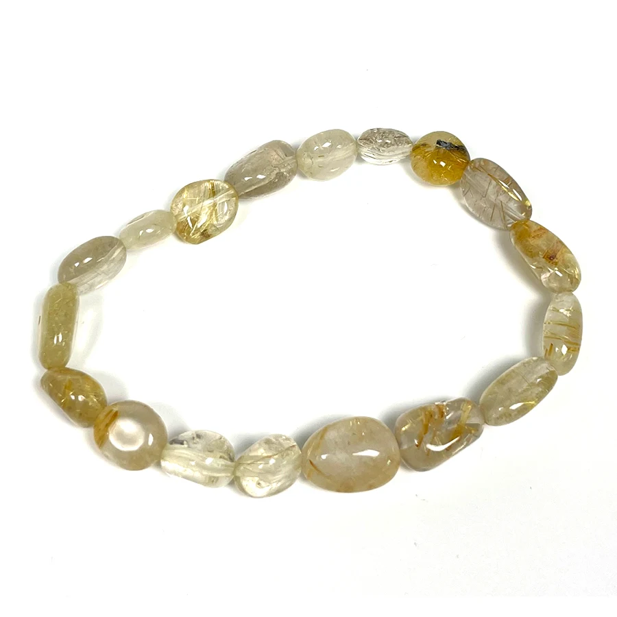 

Natural Gemstone Healing Crystal Gold Rutilated Quartz for Jewelry Making Tumbled Nugget Bracelet