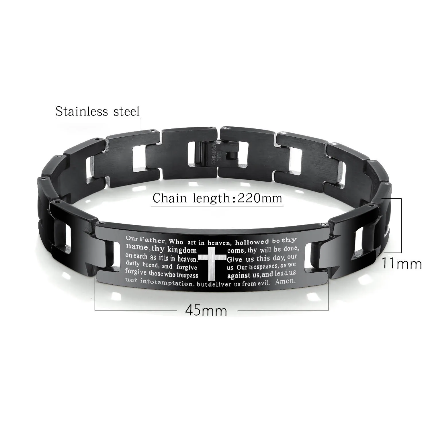 

Christian Bible Verse Cross Stainless Steel Titanium Steel Leather Men's Bracelet, Picture