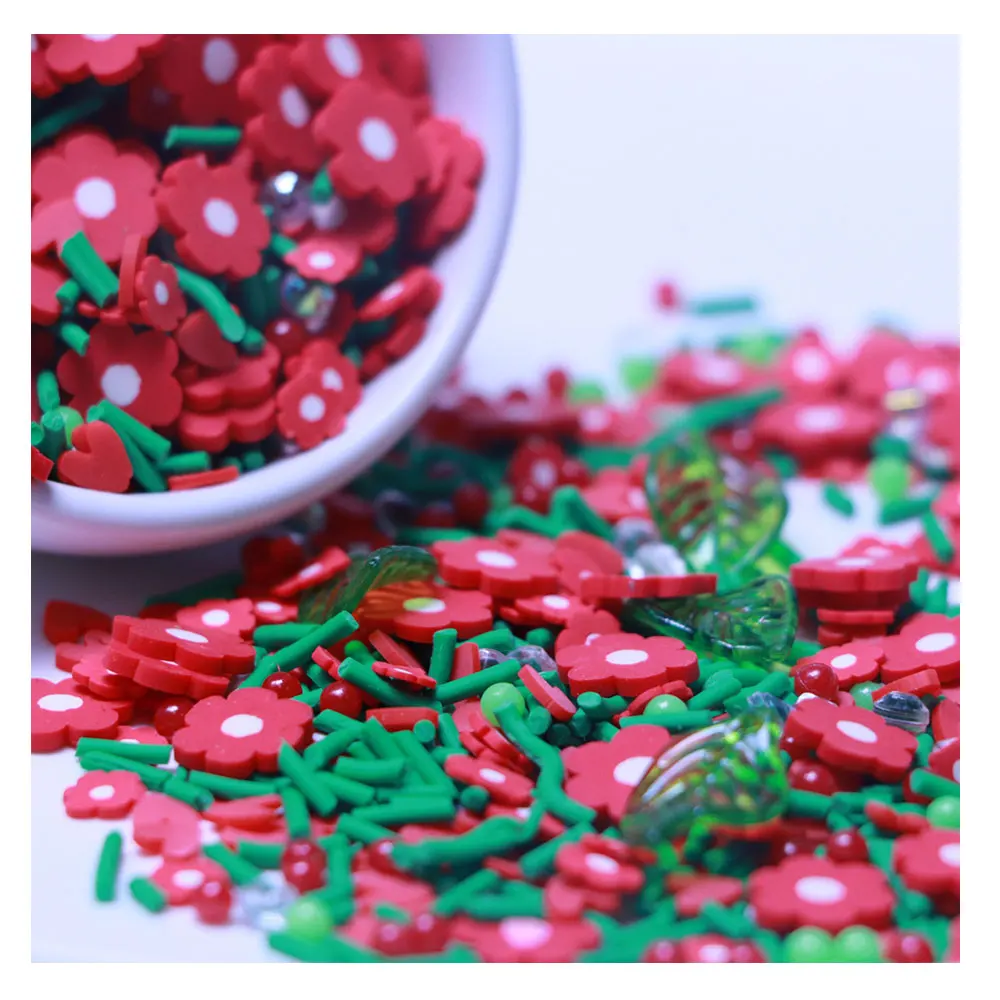 

Spring Theme Lovely Red Daisy Flower Green Leaves Polymer Clay Slice Sprinkles For Nail Art Slime Fillers Jewelry Making DIY