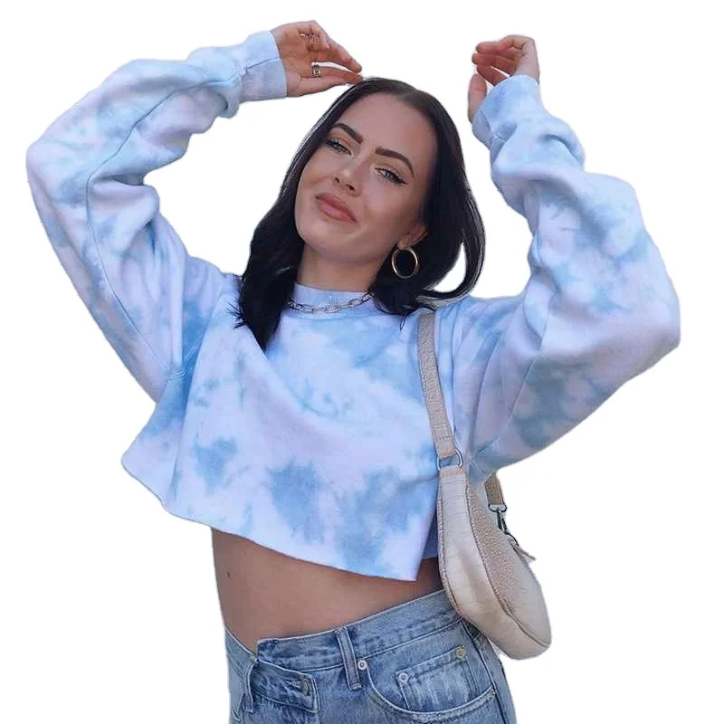 

Women Sweatshirt Crop Top Wholesale Cropped Unique Tie Dyed Quality, Picture shows