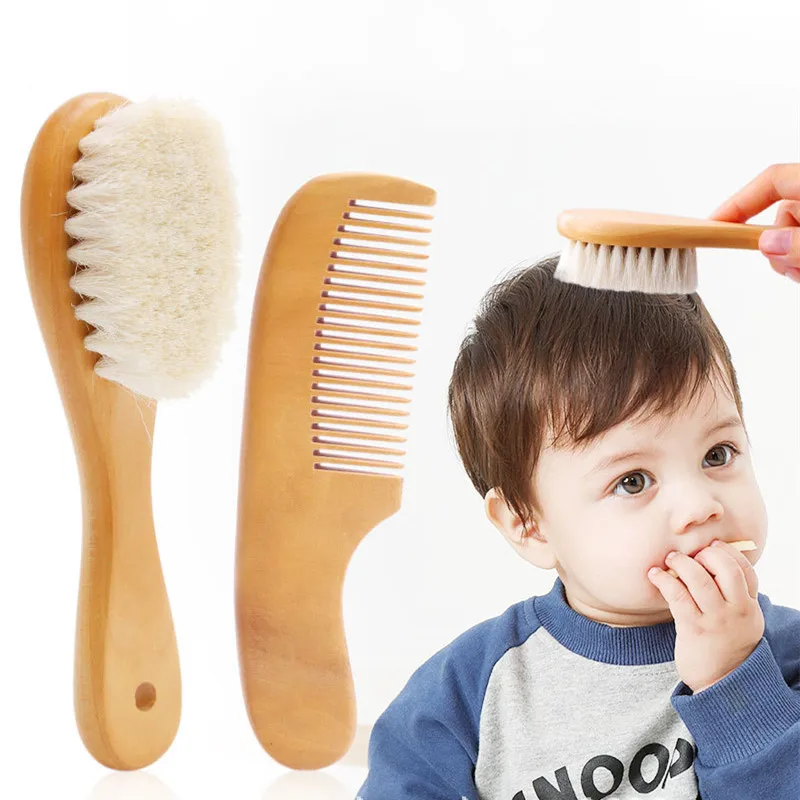 

Eco-friendly Newborn Baby Super Soft Goat Bristle Wooden Comb and Wool Hair Brush Set