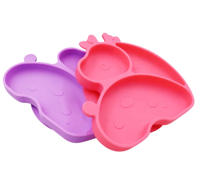 

Children Feeding Dinner Plates Bowls Anti-Fall Tray Baby Food Storage Silicone Dining Plate Toddler Tableware, Green,rose-red,purple,grey,blue,light-blue