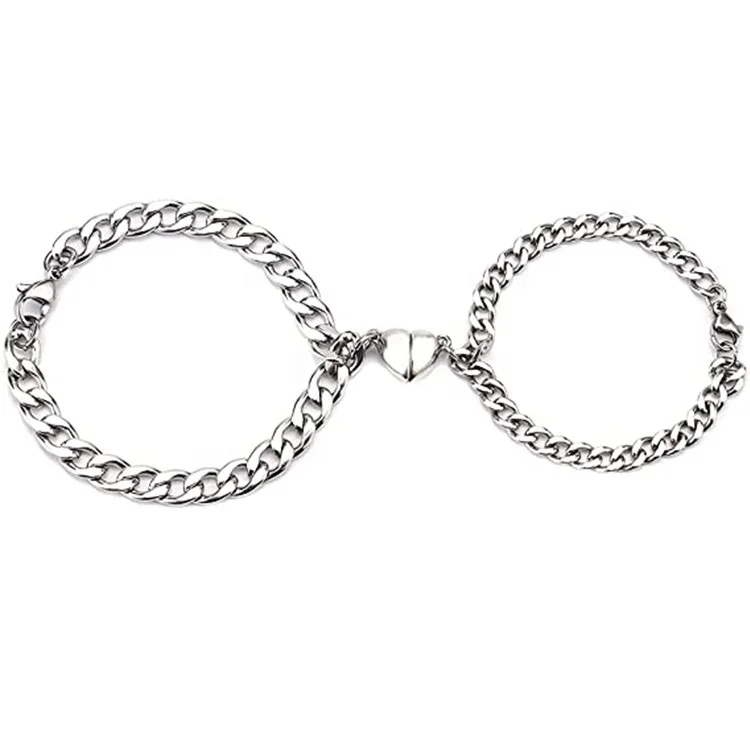 

Wholesale Cuban Chain Heart Bracelets Heart-to-heart Magnetic Couple Bracelet Stainless Steel Matching Couples Bracelets