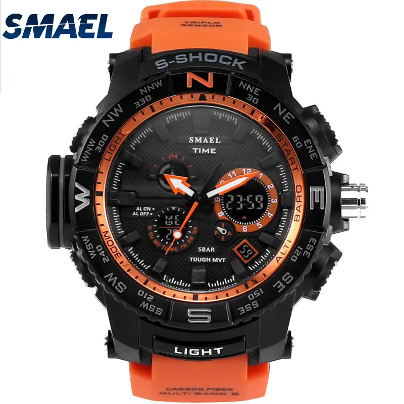 

2019 Smael 1531 cool military sport unisex big white digital wristwatches 5ATM water resistant back light with PU rubber strap