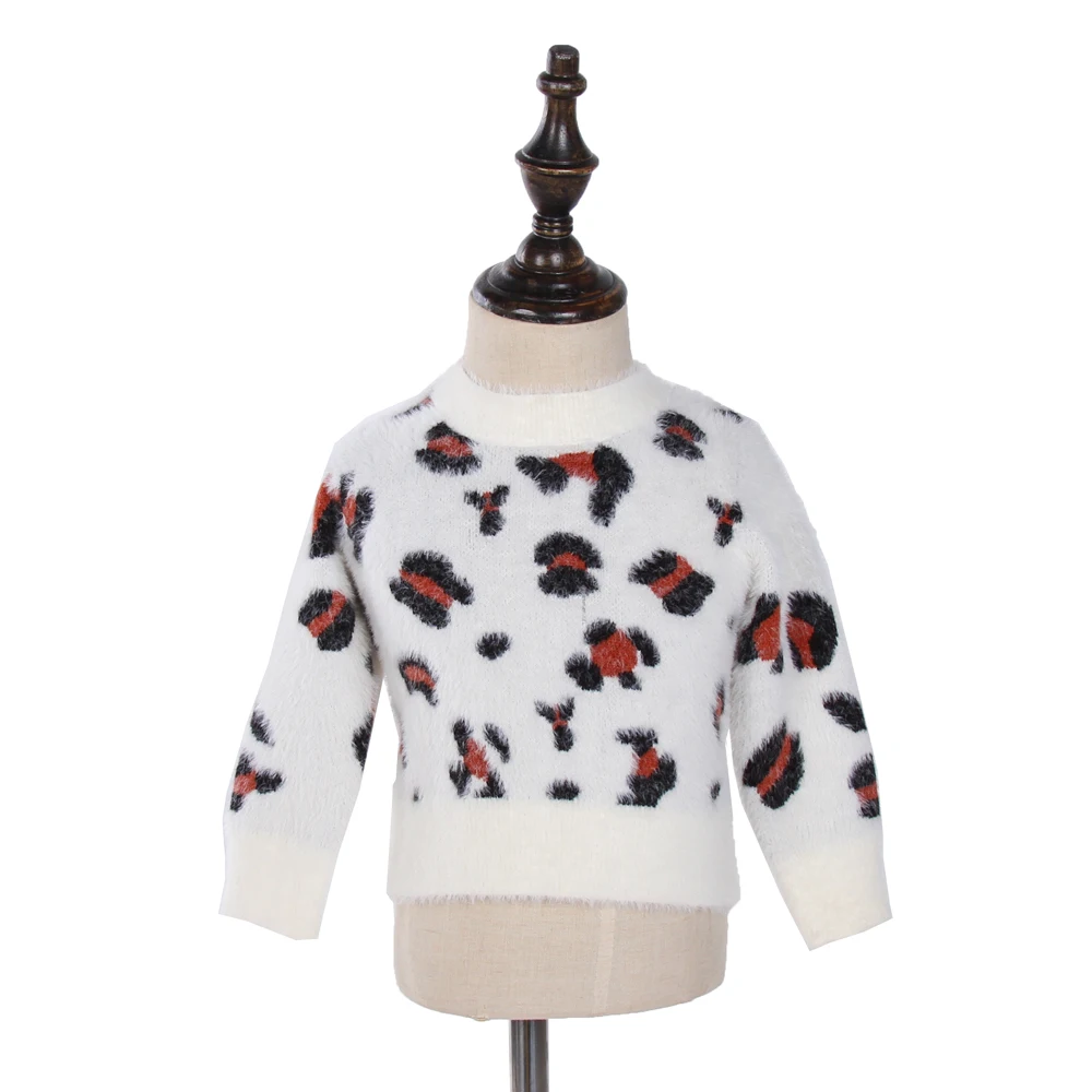 

Customizable Leopard Print Faux Ermine Fur Pullover Low Moq Comfortable Sweater for Kids Girls
