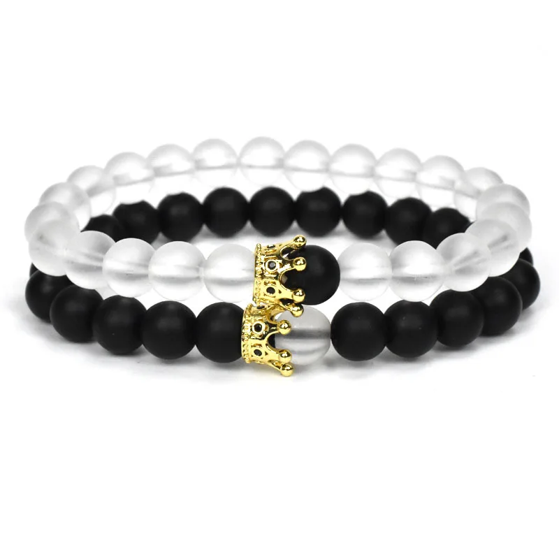 

Beaded Bracelet 8mm Matte Black Onyx & Crystal Glass Beaded Stretch Bracelets for Gift for All, As pitures