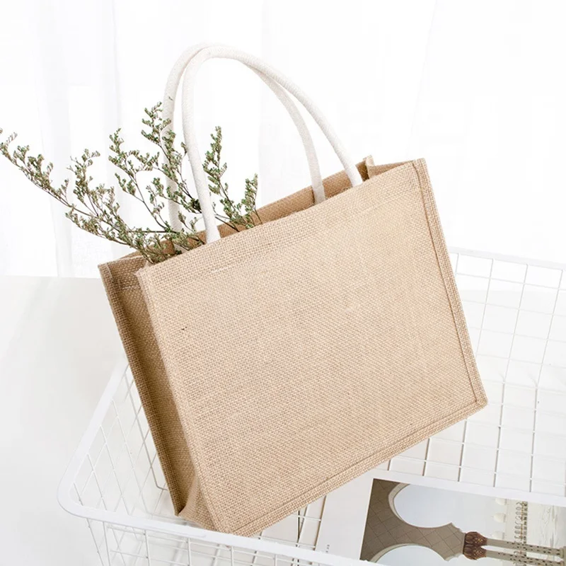 

Natural Eco Friendly Reusable Tote Bags Jute Shopping Burlap Gift Tote Drawstring Burlap Bag Jute Bag, Natural color or customized colors