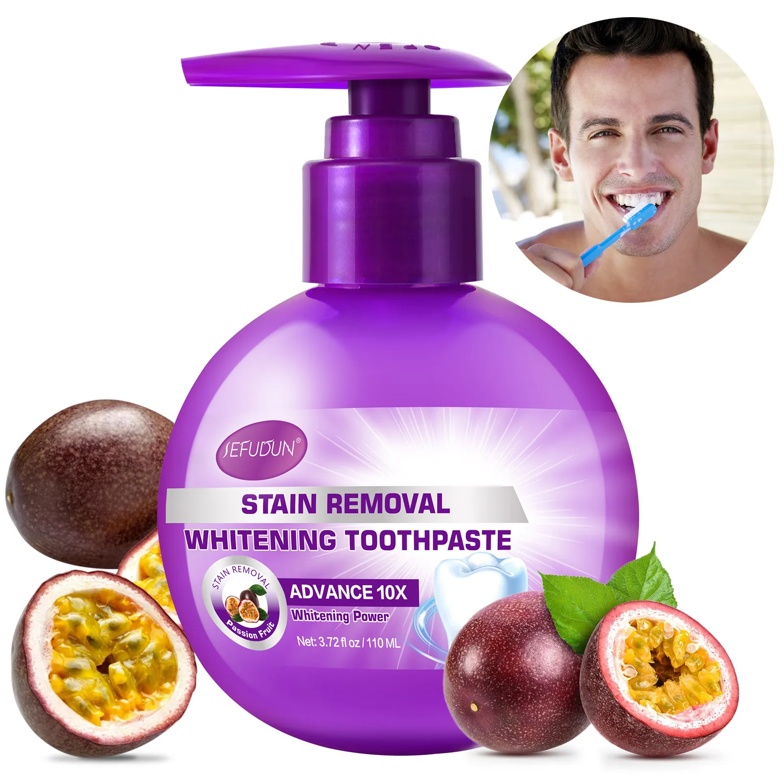 

OEM Private Label Natural Passion Fruit Flavor Teeth Whitening Toothpaste Remove Teeth Stains Toothpaste