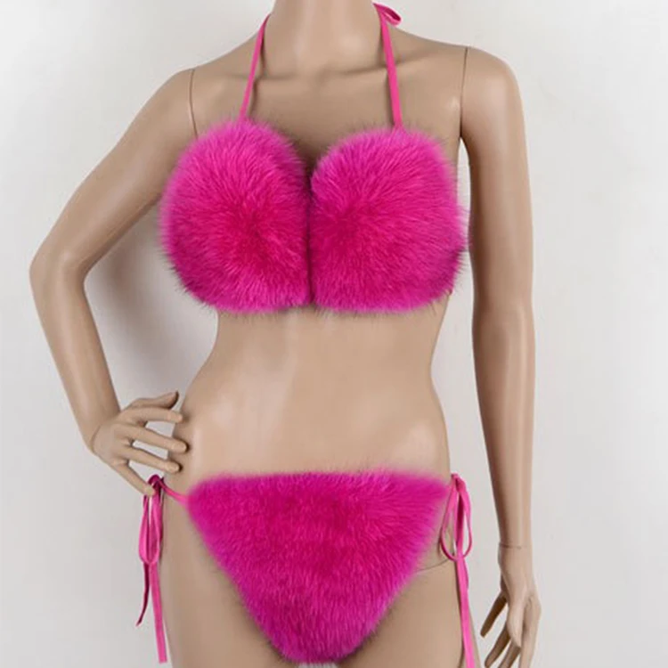 

Plus size women fashion comfortable sexy Lingerie lady raccoon fur underwear