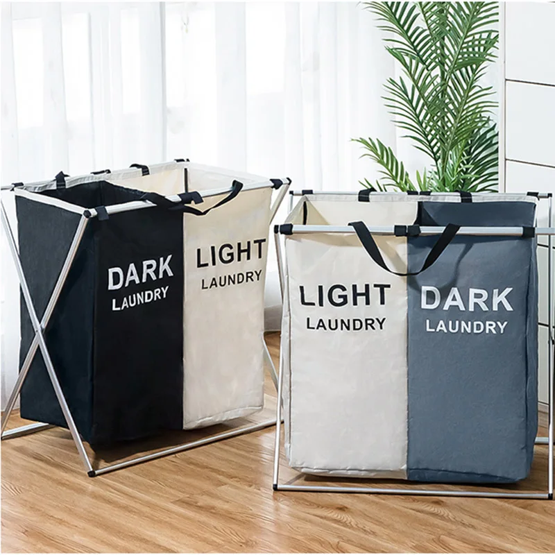 

Foldable Dirty Laundry Basket Organizer Printed Collapsible Three Grid Home Laundry Hamper Sorter Laundry Basket Large