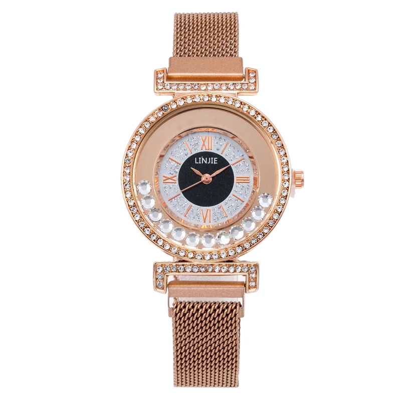 

Diamond Inset Ball Student hot style Roman Watch Ladies Fashion Attraction Milan Metal-Mesh Band Quartz Watch, 6 colors