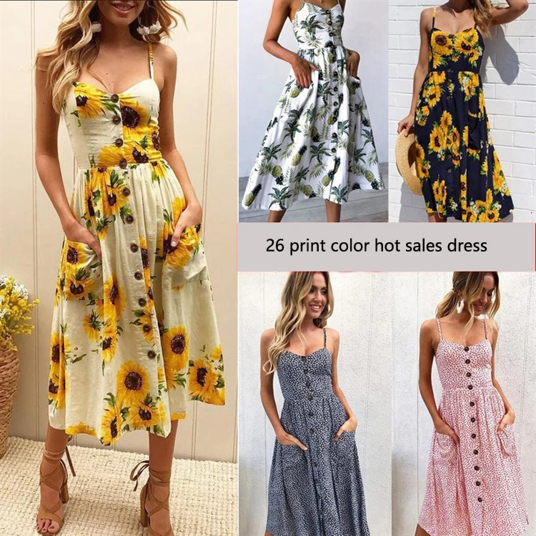 

2020 Fashion Dresses Women beach floral Casual Dresses Sleeveless Round Neck Ruched Women Dress, Customized color/as show