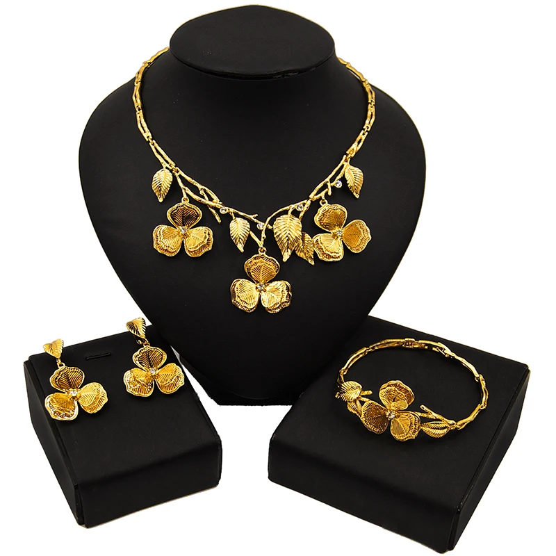 

2020 Fashion Women Jewelry Set Saudi 24K Dubai Gold Plated Wholesales Bridal Jewellery Set Necklace Bracelet Jewelry Sets