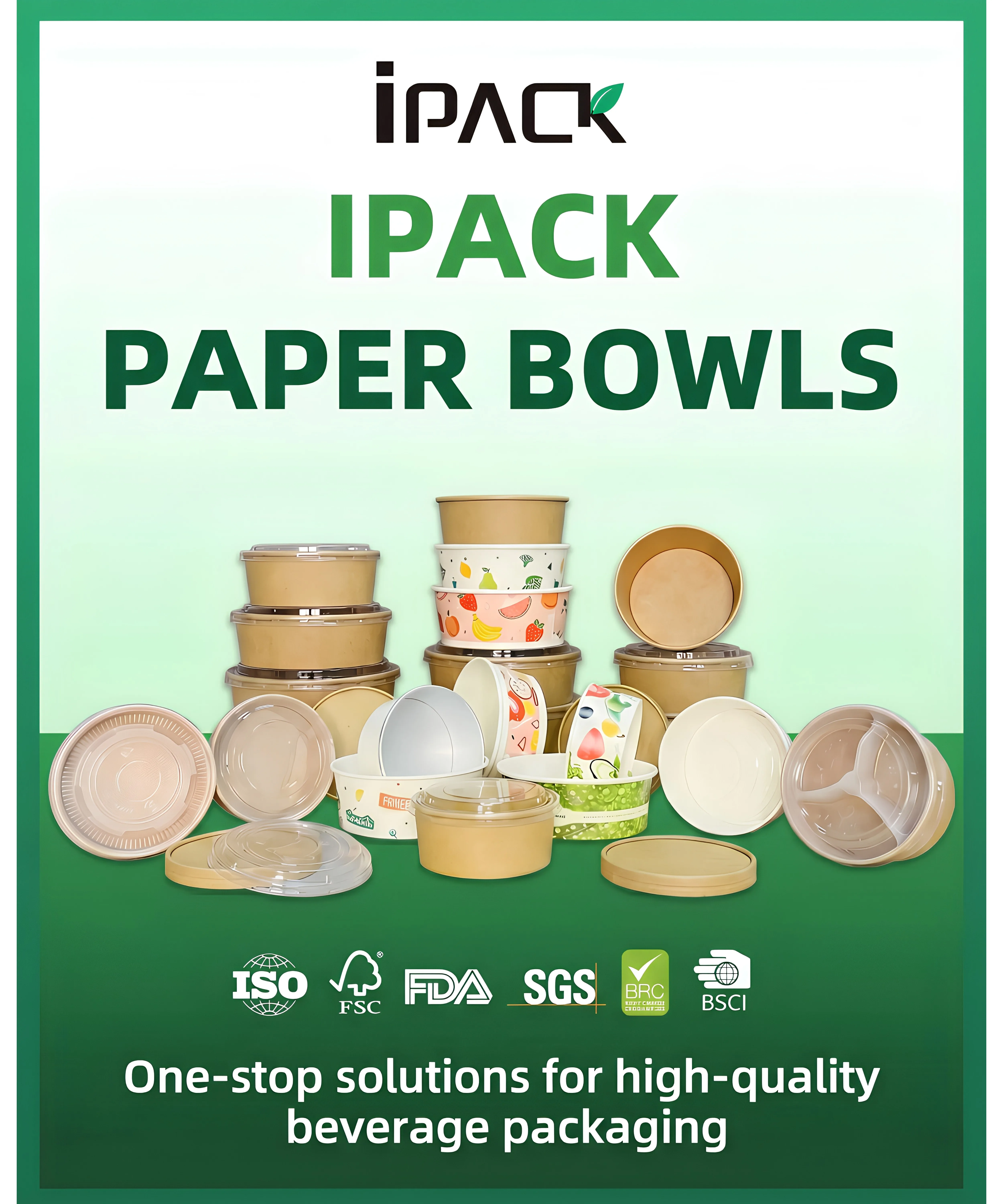 Kraft and white paper bowls with lids for takeaway food - IPACK