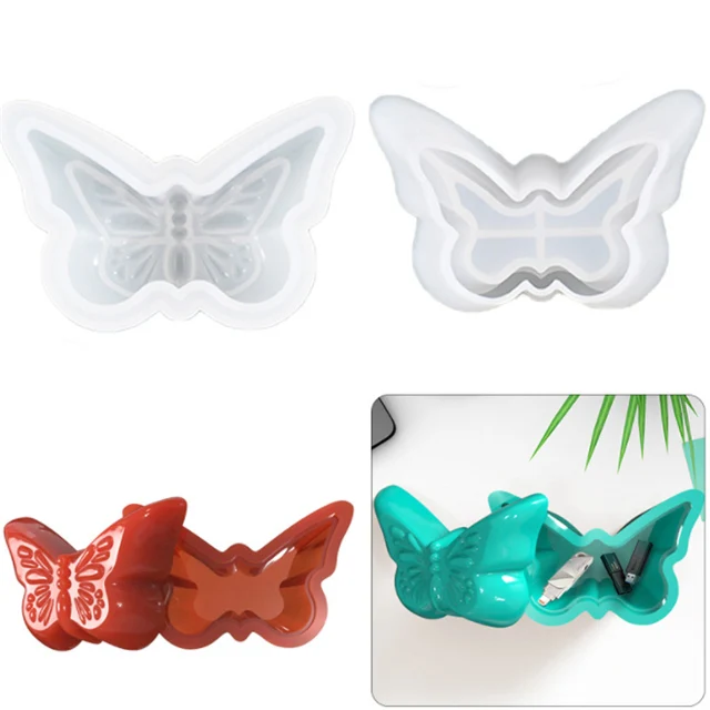 

J115 Free Sample DIY Shiny Resin Pendant Trinket Mould Beauty Butterfly Storage Box Silicone Molds