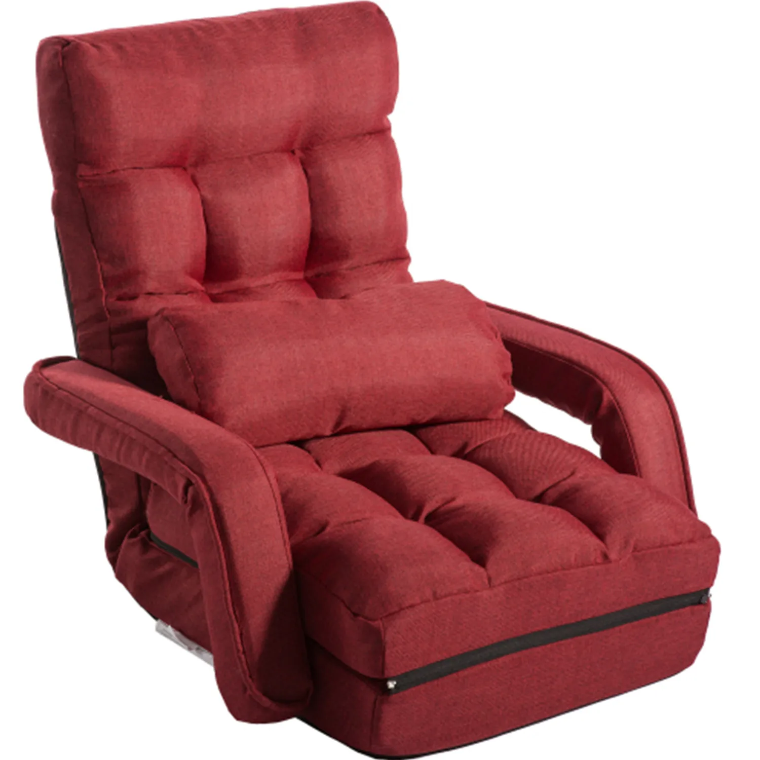 

Folding Lazy Floor Sofa Chair Lounger Bed with Armrests and a Pillow for living room, Adjustable Backrest Lazy Sofa Chair, Red