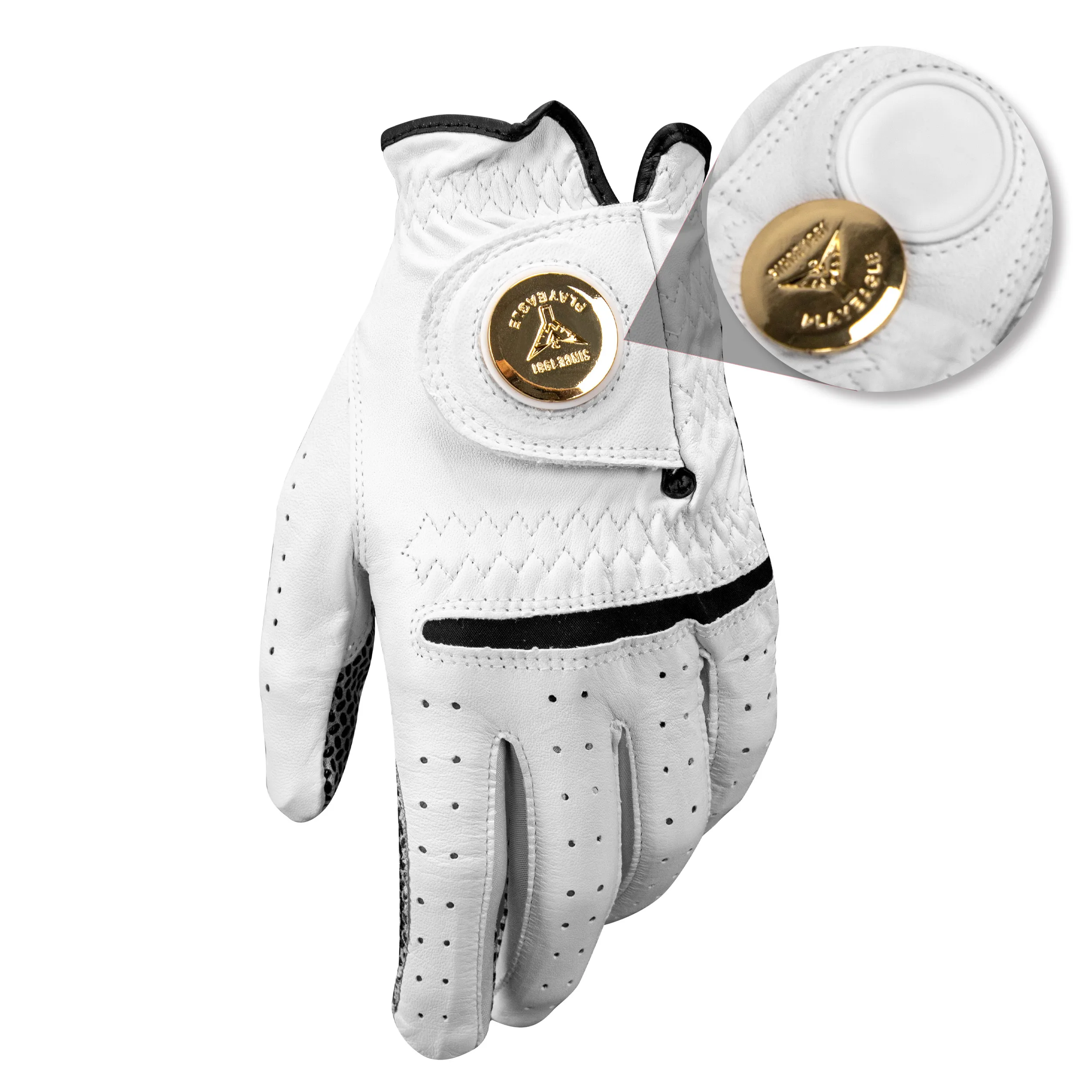 

PLAYEAGLE Golf Gloves Men Anti-slip cabretta Leather Gloves Custom Male Golf Sports Gloves With Ballmarker, White