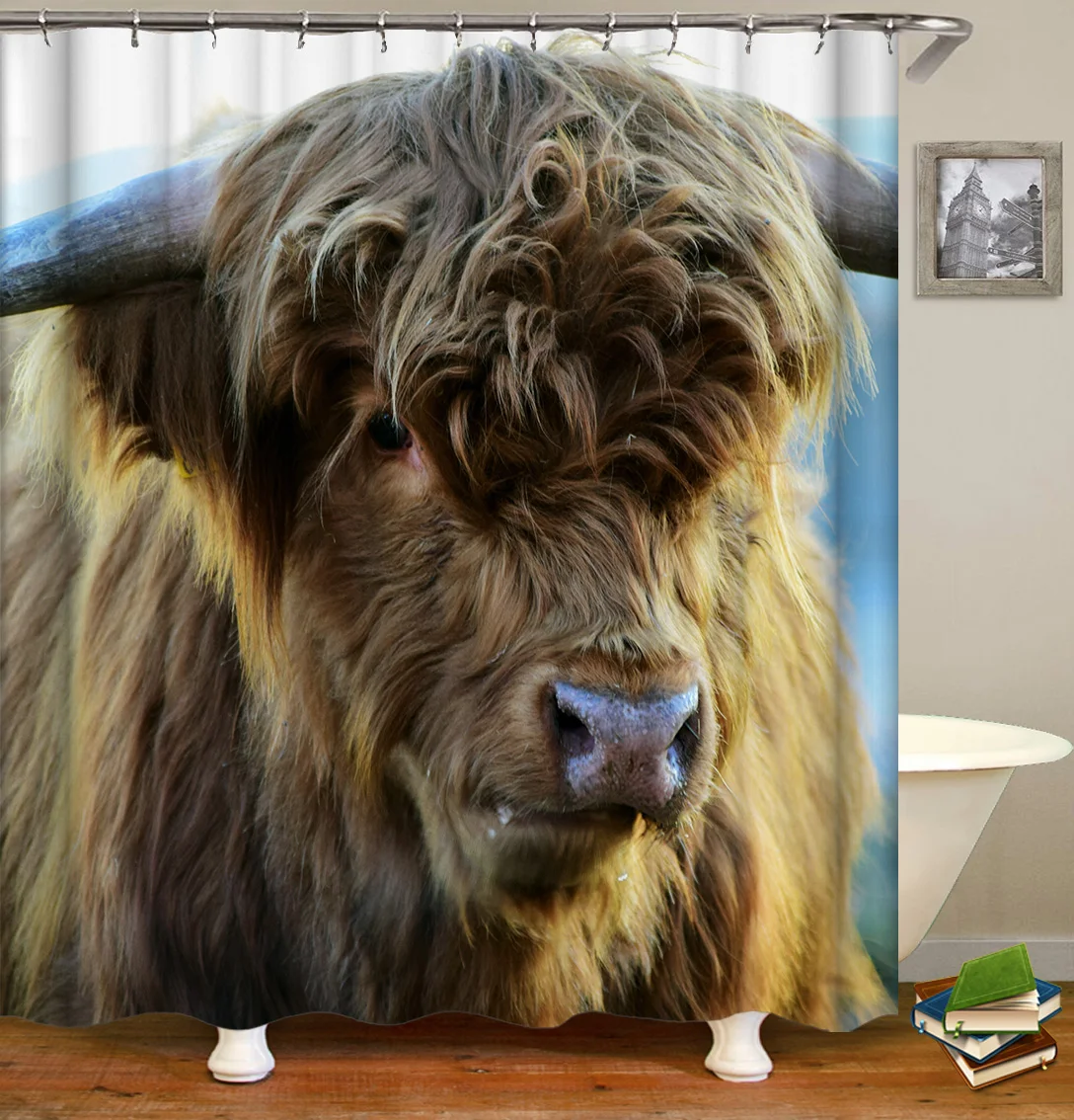 

Highland Cow Theme Shower Curtains 3D Print Waterproof Cloth Wildlife Animal Bathroom Curtain#, Customized color