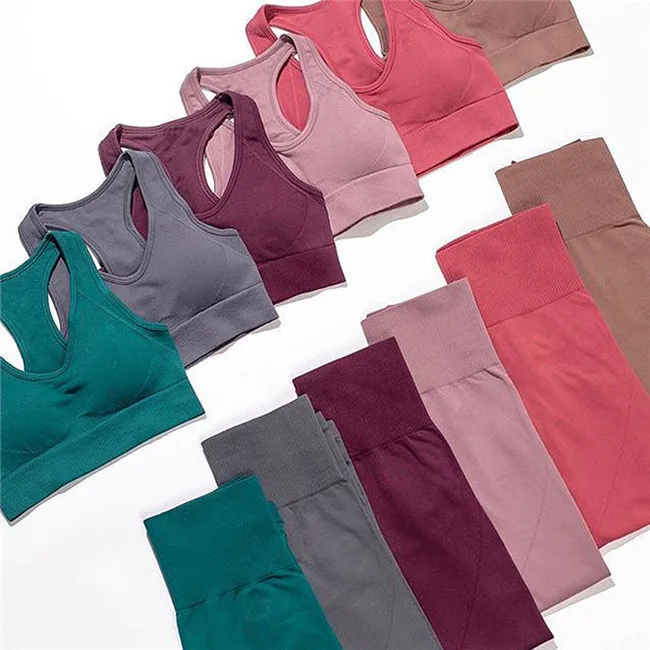 

Wholesale Women Sports Gym Wear Tights And Crop Top 2 Pieces Seamless Yoga Set