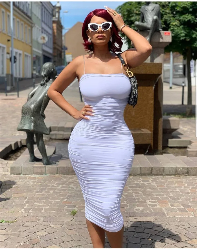 

Summer Dress Casual Bodycon Dress Women Ruched Bandage Dresse