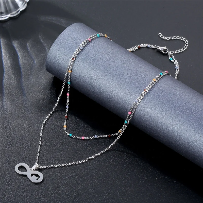 

Free Shipping Jewellery Double Layer Chain Necklace Jewelry Hip Hop Women 316L Stainless Steel Sweater Chain Women, White