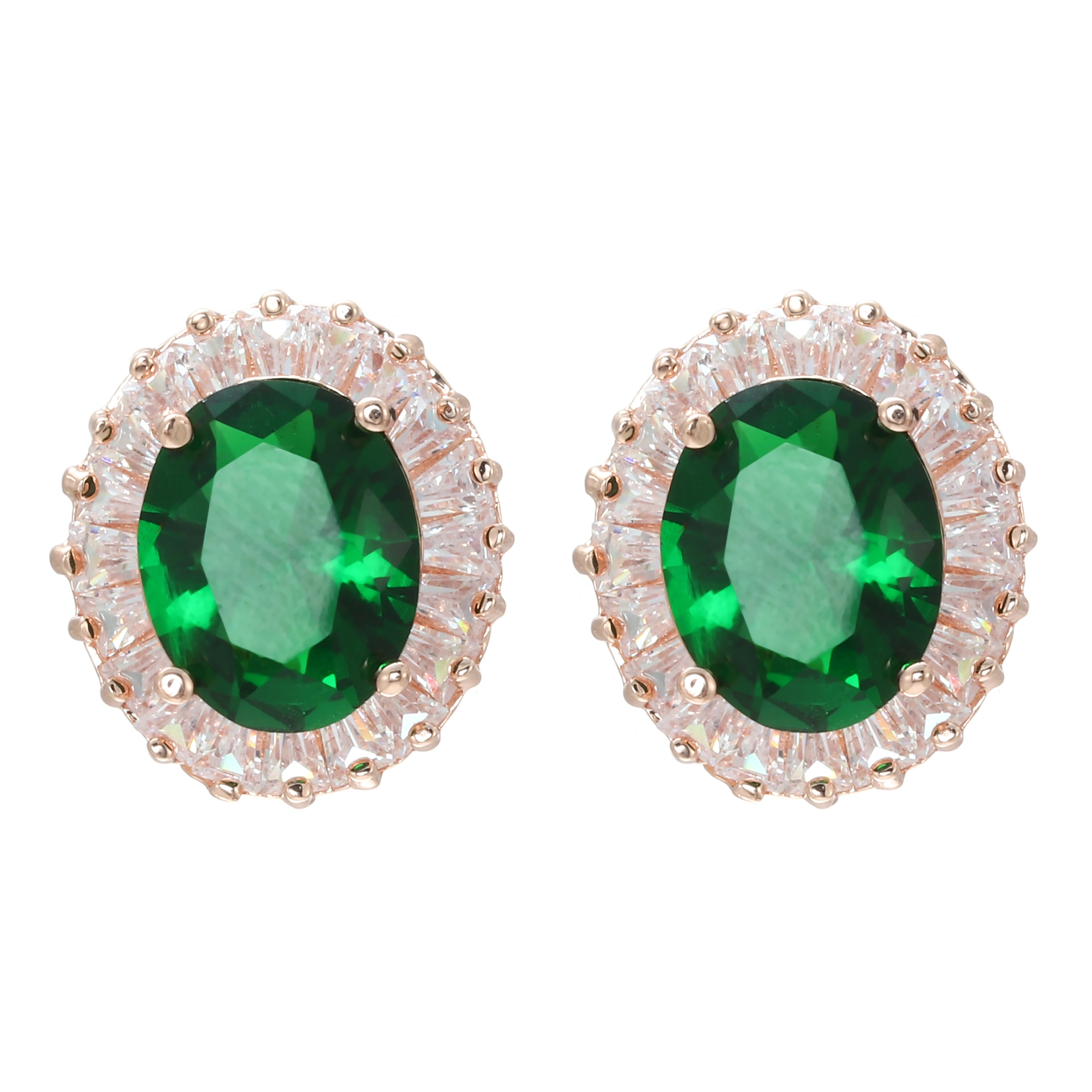 

Women Vintage Jewelry Oval Emerald Earrings White Gold Stud Earrings Claw Setting Zircon Party