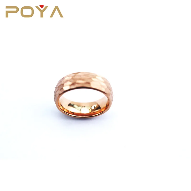 

POYA 8mm Tungsten Ring Brushed Rose Gold Hammered Comfort Fit