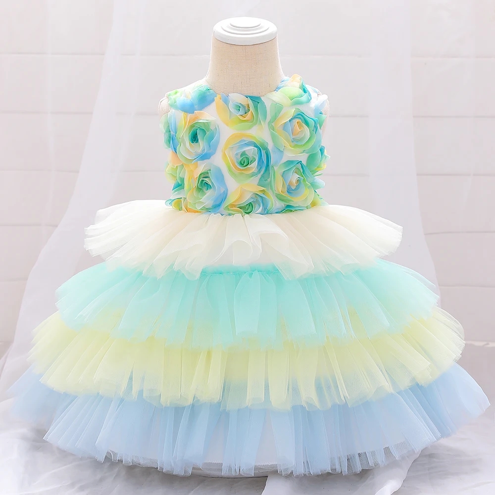 

FSMKTZ Hot Selling Children's Dress Princess Layered Frock Girls Puffy Net Gauze Dress Flower Dress For Baby L1942XZ, Pink,green