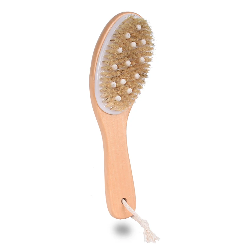 

Skin Bath Brush Natural Wooden Bristle Cellulite Exfoliating Body dry Brush curved handle Treesmile OEM logo for beauty shops