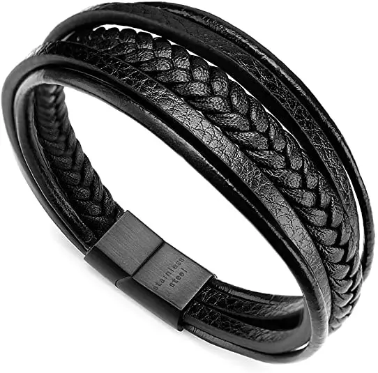 

Leather Bracelet with Magnetic Clasp Cowhide Multi-Layer Braided Leather Bracelet, Picture shows