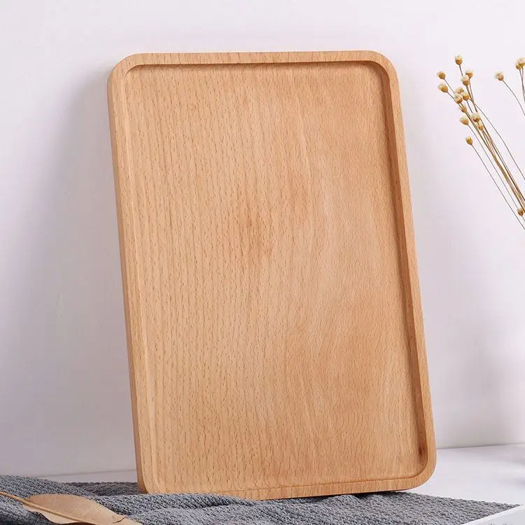 

Wholesale beech wooden serving trays platter for breakfast in bed decorative tray, Wood color