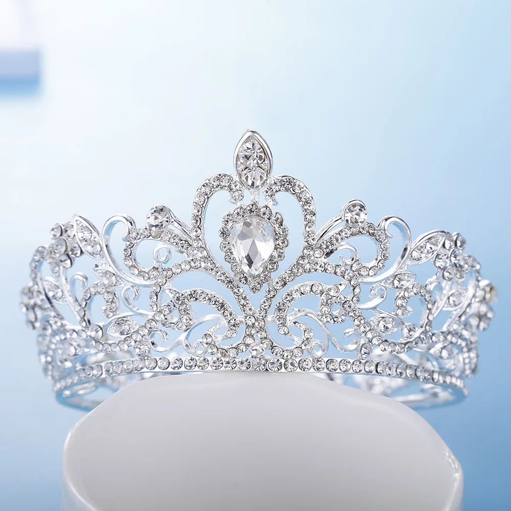 

Princess Gold Silver Tiara Bridal Floral Crown Crystal Headpiece For Women