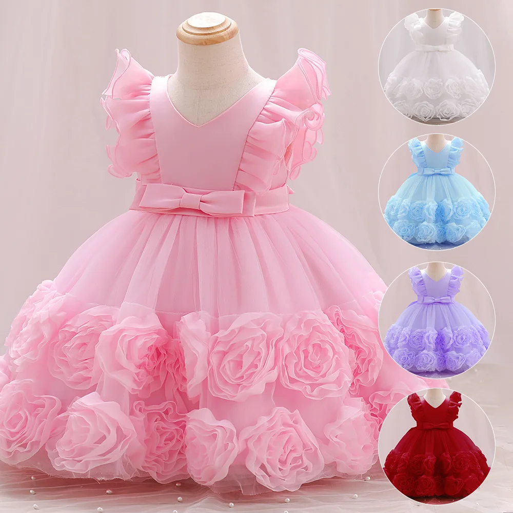 

0-24M Flower Toddler Baby Girl Infant Princess Tutu Dress Baby Girl Ball Gown Wedding Party Vestidos for Baby 1 Years Birthday