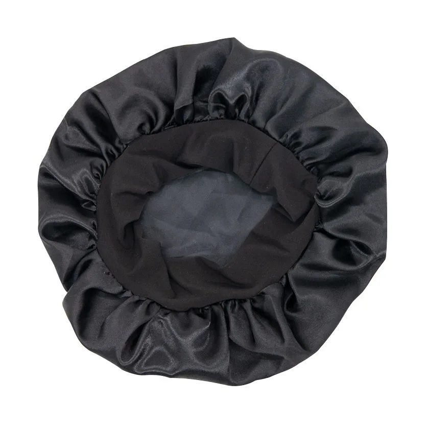 

Brand new reusable solid color black orange shower cap different colors wide-brimmed bath bonnets