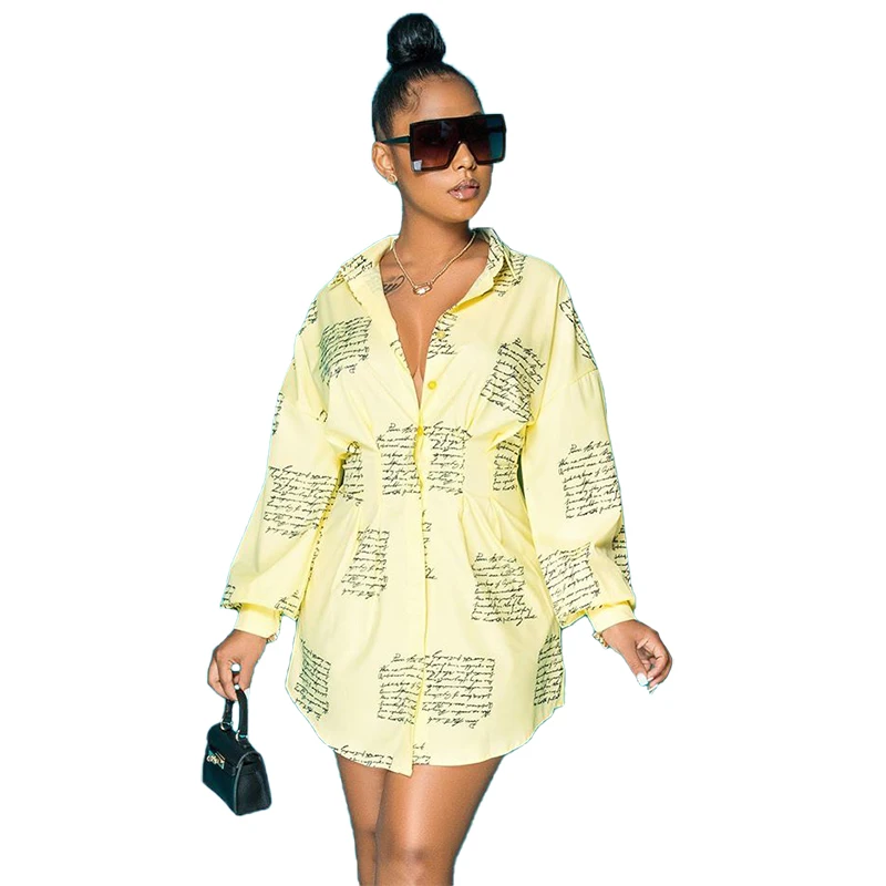 

RaHB969 fashion women casual clothing letter print long sleeve loose shirt dresses, Shown