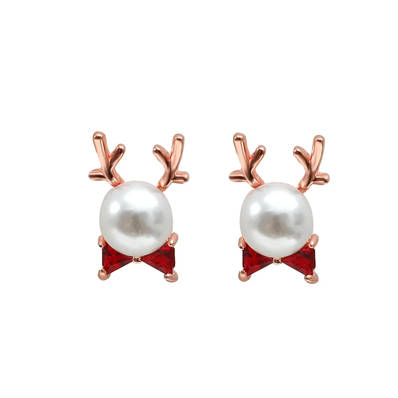 

Deer horn ear nail earrings female sweet Forest temperament Korean simple Christmas pearl bow elk earrings earrings