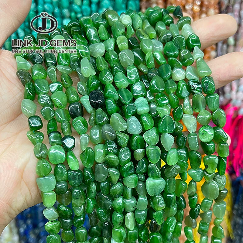 

JD 6-8mm Natural Green Jade Healing Gemstone Irregular Shape Spacer Stone Beads for Jewelry Craft Making