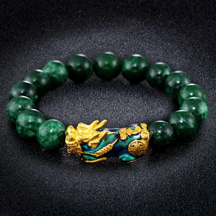 

Wholesale Good Lucky Wealth Feng Shui Piyao Pixiu Jade Bracelet Natural Stone Green Bracelet, Picture
