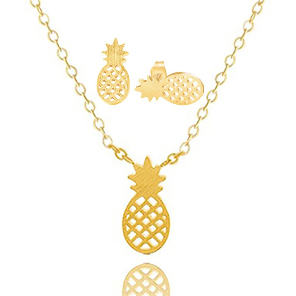 

Hollow Pineapple Women Necklace and Earring Jewelry Sets, Gold , silver