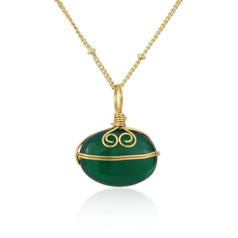 

Fashion Jewelry Natural Stone Crystal Gold Wrapped Silk Design Light Luxury Oval Pendant Necklace, Golden