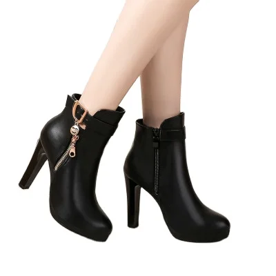 

Autumn and winter new style short boots women thick heel waterproof platform high heel women boots metal side zipper women boots