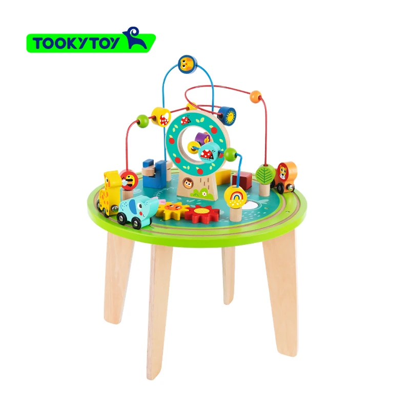 

Wooden Activity Table with Bead Maze Cube and Beads Wire for Preschool Toddlers Educational Toys