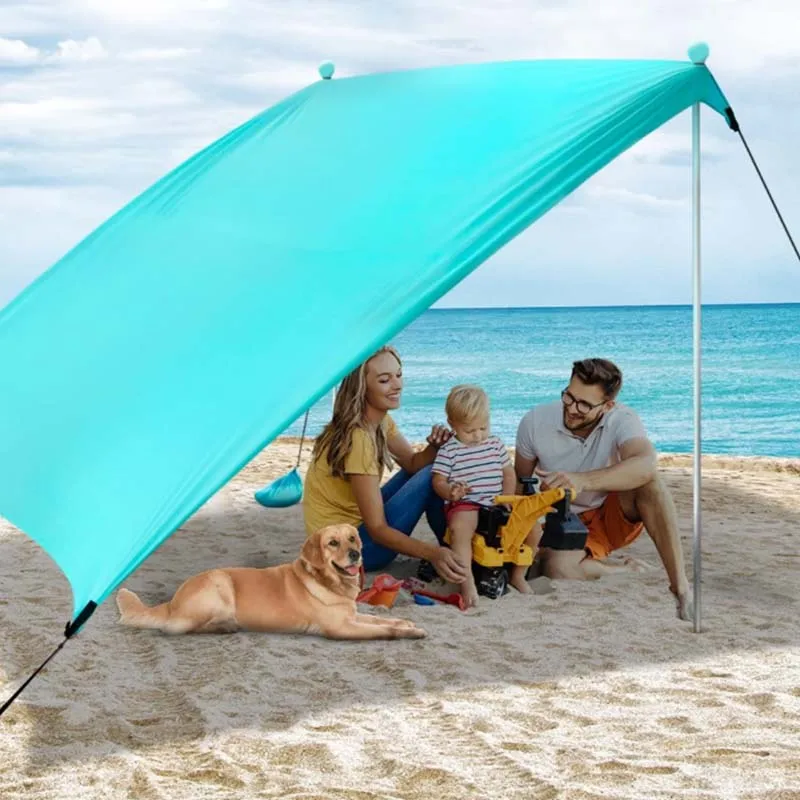 WOQI 33 Easy Set up UPF50+ Four Sandbags Summer Beach Tent Sun Shelter Canopy for Outdoor