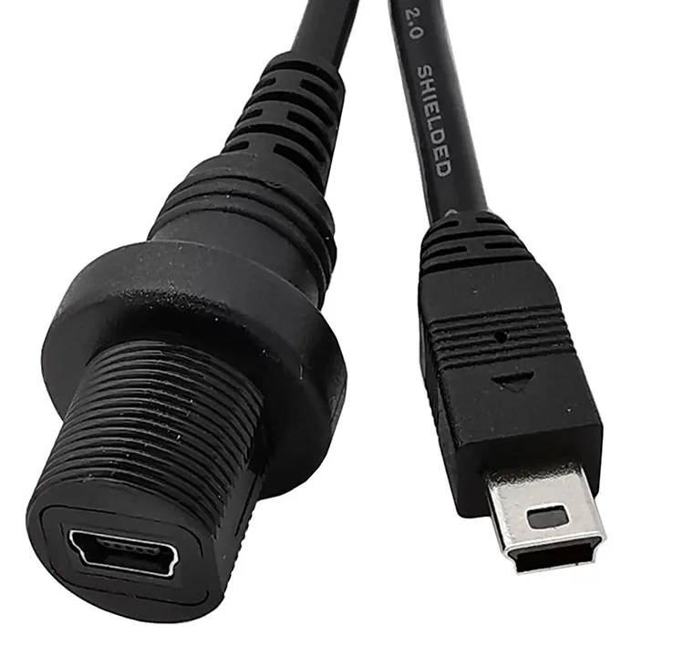 

USB2.0 mini 5Pin Male to Female AUX Flush Panel Mount USB Extension Cable, Black / gray
