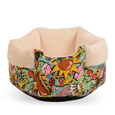 

Travel bed and home base round colorful pattern elevated plush dog bed for winter, Picture